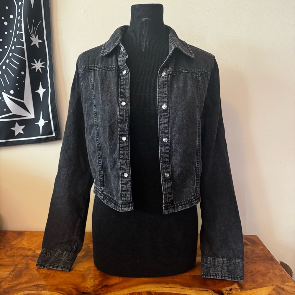 Black Lonestar Jacket Kids Large Jean Denim Trucker Western Pearl Snaps